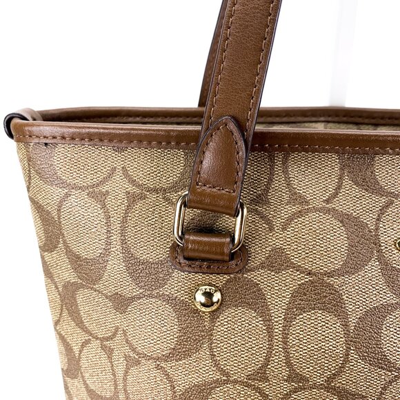COACH Signature C Coated Canvas Brown Tote Shoulder Bag - J1723-F58294 - Picture 9 of 16